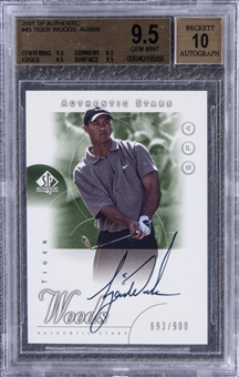 2001 SP Authentic #45 Tiger Woods Signed Rookie Card (#693/900) - BGS GEM MINT 9.5/BGS 10 - A "True Gem" Example!
